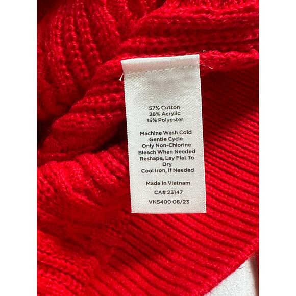 Talbots Sweater Womens 2X Cherry Red Cable Knit Fisherman Preppy Cozy Christmas - Picture 8 of 10